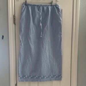 New Look Vintage Baby Blue Gingham Maxi Skirt Floral 100% Cotton Cottagecore S